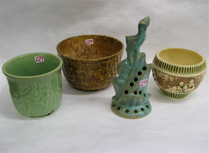 Appraisal: FOUR AMERICAN ART POTTERY PIECES including a Fulper glazed green