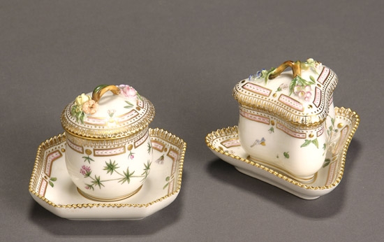 Appraisal: Two Royal Copenhagen 'Flora Danica' Covered Custard Cups on Stands