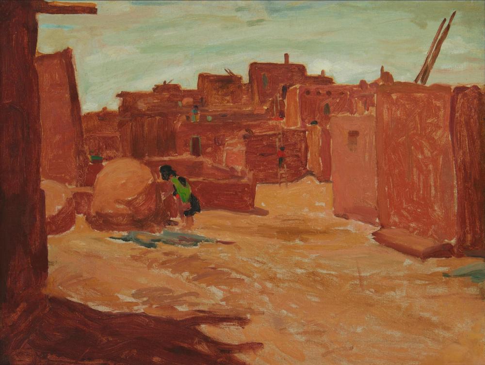 Appraisal: Walter Ufer - Pueblo cooking scene with figure Oil on