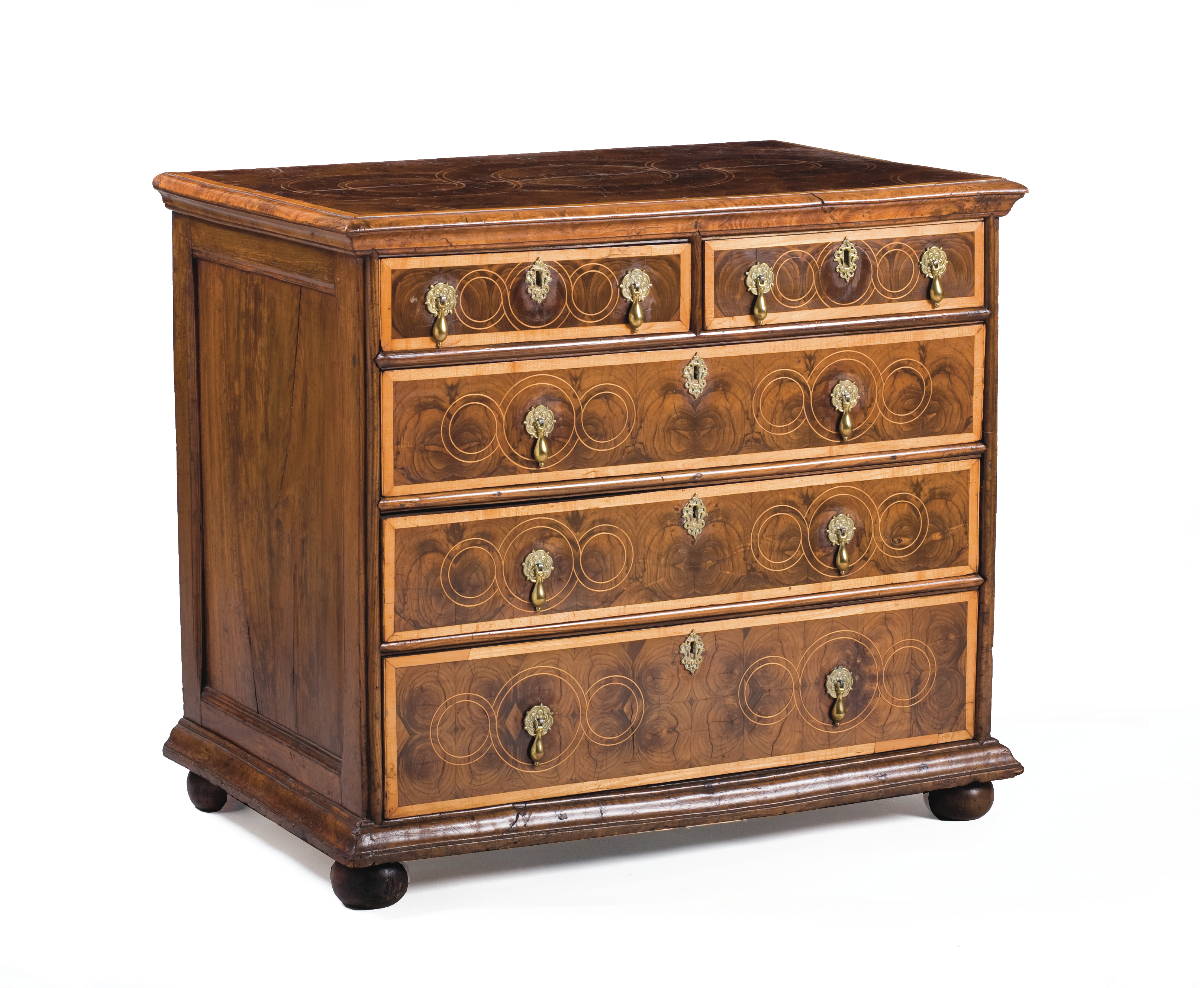 Appraisal: ENGLISH WILLIAM AND MARY OYSTER WALNUT VENEER CHEST OF DRAWERS