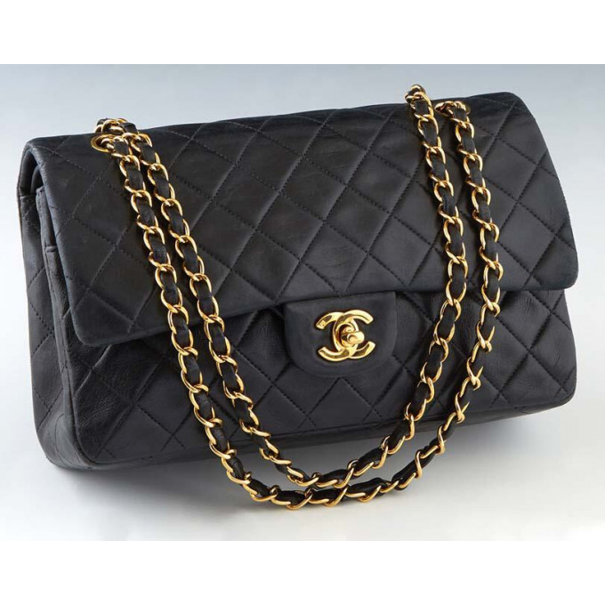 Appraisal: Chanel Classic Double Flap Shoulder Bag in black quilted lambkin