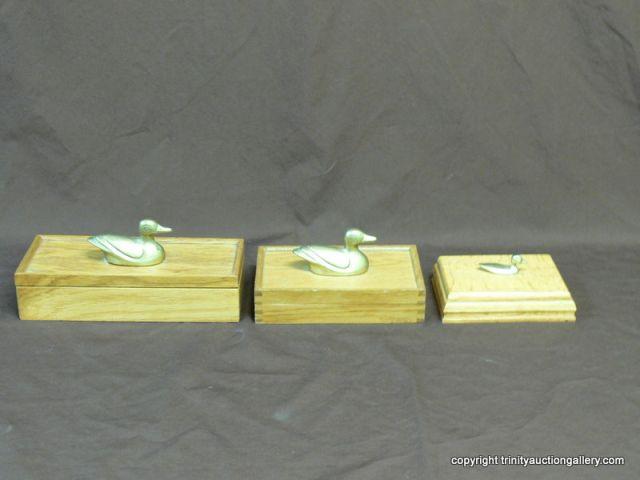 Appraisal: Three Wooden Game Boxes with Brass Ducks - hinged boxes