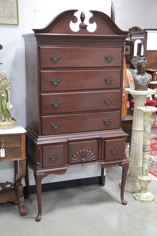 Appraisal: ONE PIECE HIGHBOY Mahogany having a broken arch pediment four