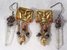 Appraisal: A pair of silver gilt coral set earrings together with