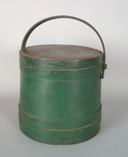 Appraisal: Green painted pine firkin th c h