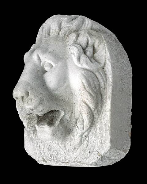 Appraisal: A French Beaux Arts white marble head of a lion