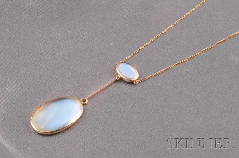 Appraisal: Antique kt Gold and Moonstone Pendant England designed as a