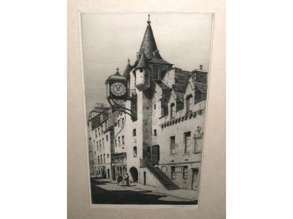 Appraisal: ALEXANDER P THOMSON Etching 'The Tollbooth Edinburgh' initialled on the