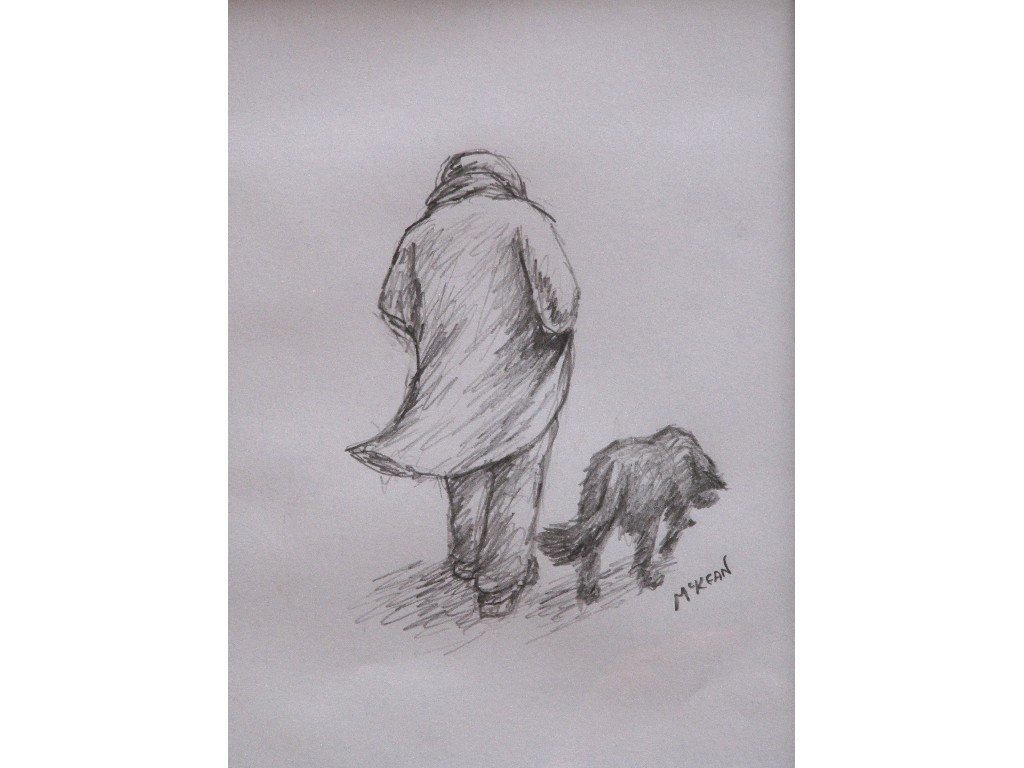 Appraisal: GRAHAM MCKEAN b Pencil drawing 'Man with dog' signed x