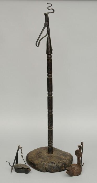 Appraisal: FLOOR STANDING RUSH LIGHT Iron and turned wood Together with