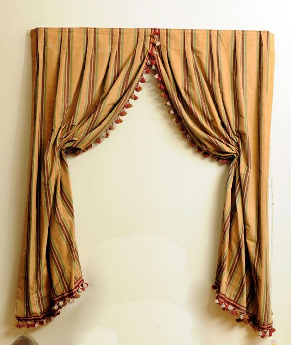 Appraisal: Two Pairs of Pull-Up Drapery Window Curtains and Two Painted