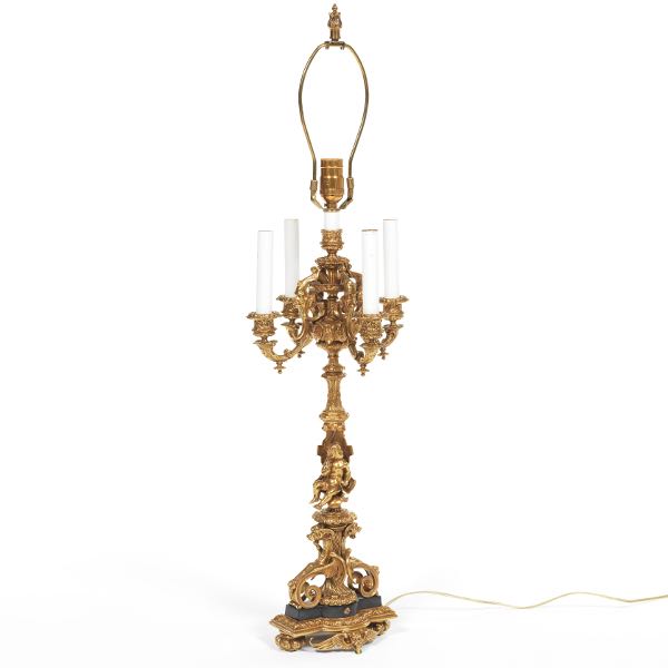 Appraisal: FRENCH RENAISSANCE REVIVAL GILT CANDELABRUM CONVERTED INTO A LAMP CA