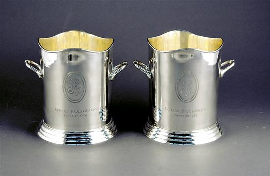 Appraisal: Pair silverplate Roederer ice champagne buckets undulating rim above cylindrical