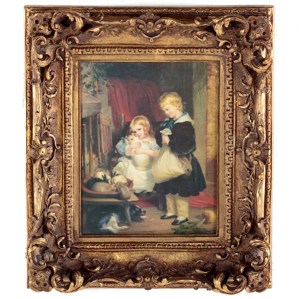 Appraisal: Vienna Style Porcelain Plaque th century children with rabbit family