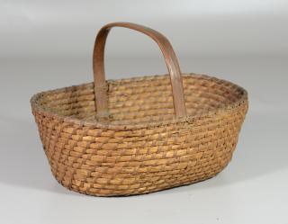 Appraisal: Rye Straw Basket with Wooden Handle l x w x