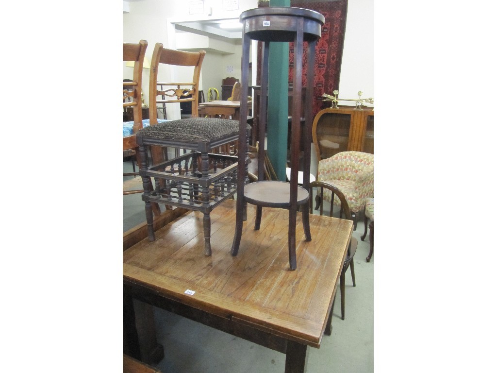 Appraisal: Oak pull out dining table plant stand and piano stool