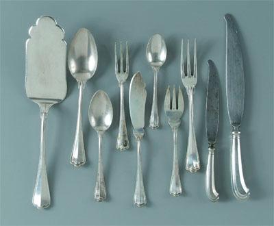 Appraisal: pieces Italian silver flatware trefoil terminals pistol handled knives marked