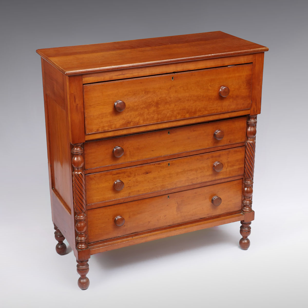 Appraisal: DRAWER CHERRY SHERATON DRESSER Large drawer over drawer flanked by