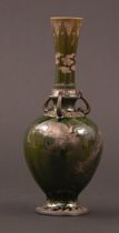 Appraisal: Silver Painted Porcelain Vase Jade green glazed vase has a