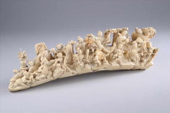 Appraisal: CHINESE IVORY FIGURAL GROUP Early to mid- th century Carved