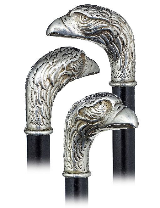 Appraisal: Silver Eagle Head Cane Ca -L-shaped silver handle well modeled