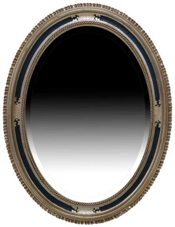 Appraisal: Italian silver giltwood mirror th c oval frame with diapering