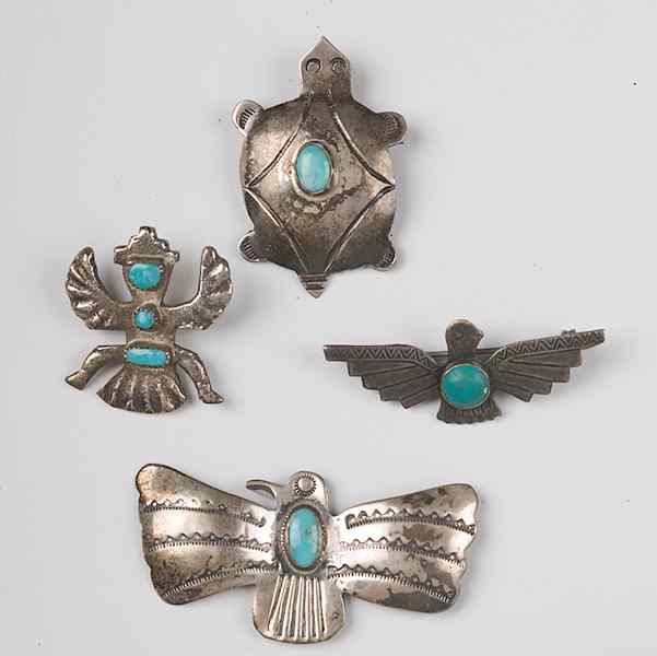 Appraisal: Curio Trade Pins with Turquoise lot of includes two birds