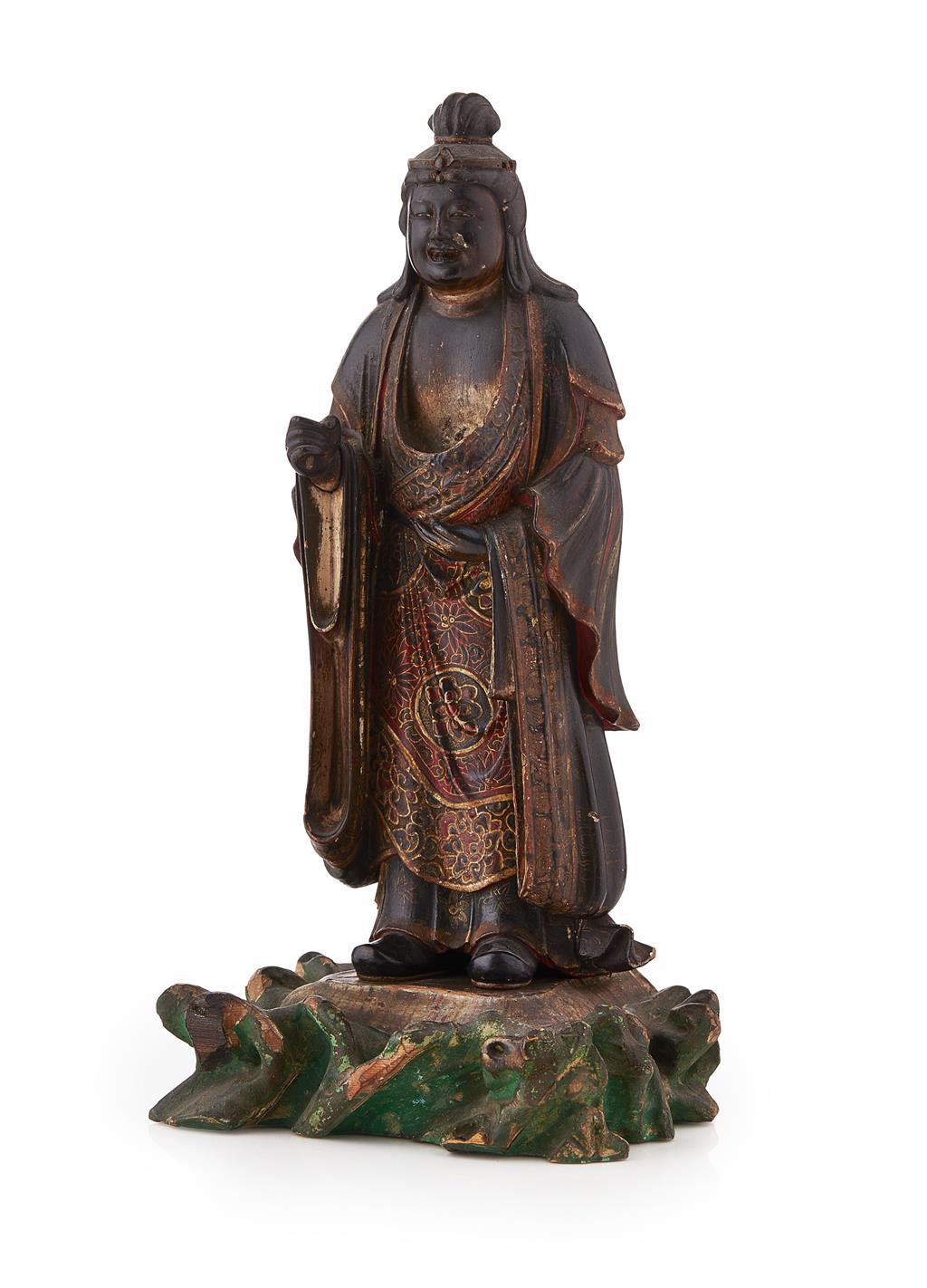 Appraisal: LACQUERED WOOD STANDING FIGURE OF A DAOIST DEITY QING DYNASTY