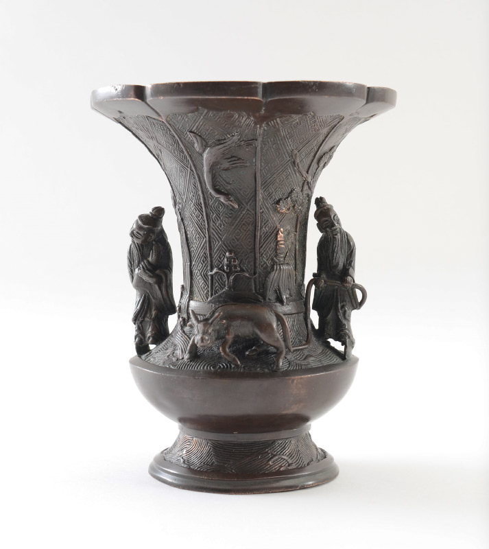 Appraisal: JAPANESE MEIJI BRONZE FIGURAL VASE Fluted rim cast bronze body