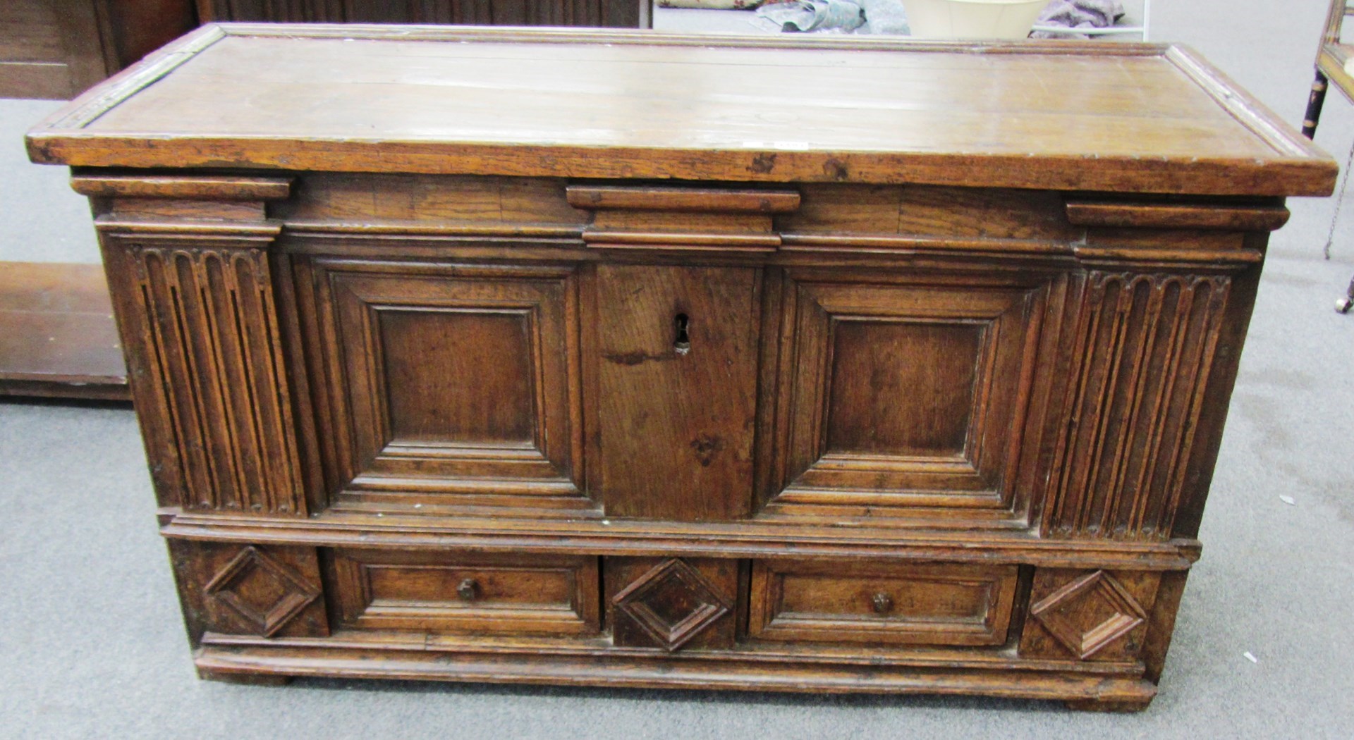 Appraisal: A th century mule chest with double panel front over