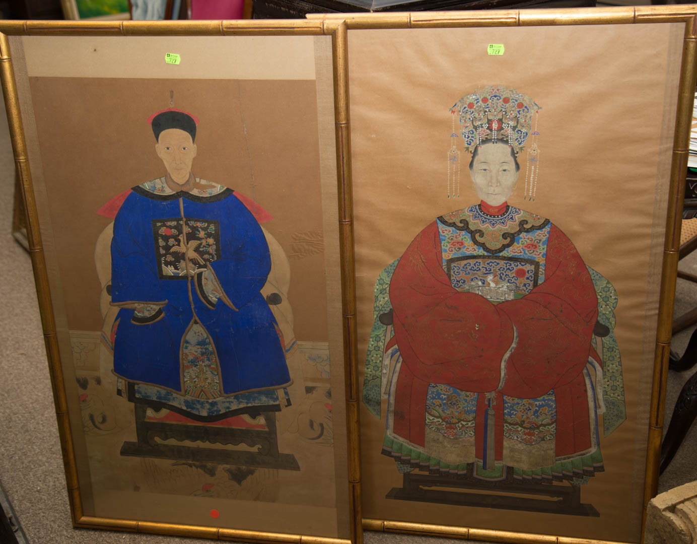 Appraisal: Two framed Chinese ancestral portraits