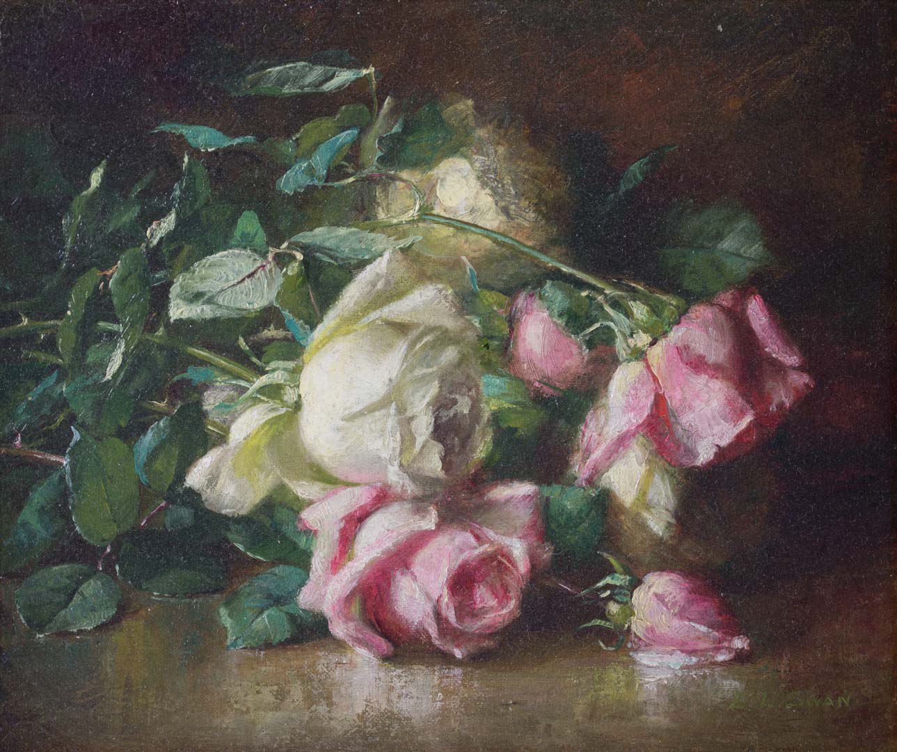 Appraisal: Emma Levina Swan Still Life with Roses oil American -