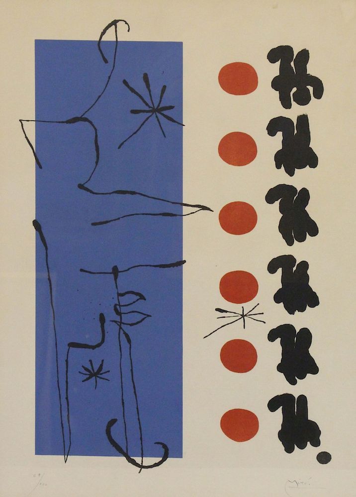 Appraisal: MIRO Joan Color Lithograph Rouge et bleu Signed lower right