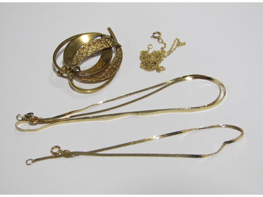 Appraisal: Two ct gold neckchains a bracelet and a yellow metal