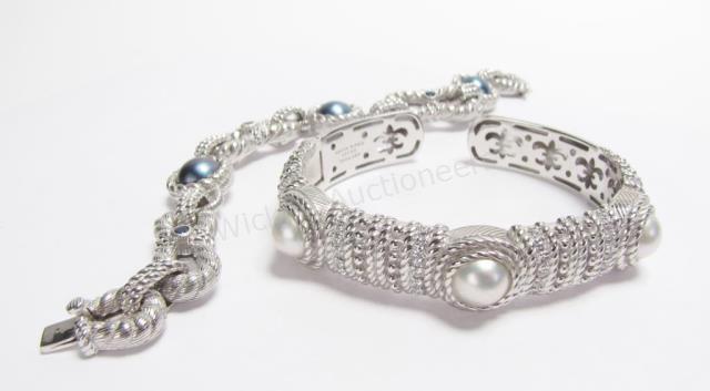 Appraisal: Two Judith Ripka sterling bracelets including with three blue-gray opalescent