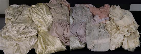 Appraisal: Dresses mostly wedding including a 's beaded satin a 's