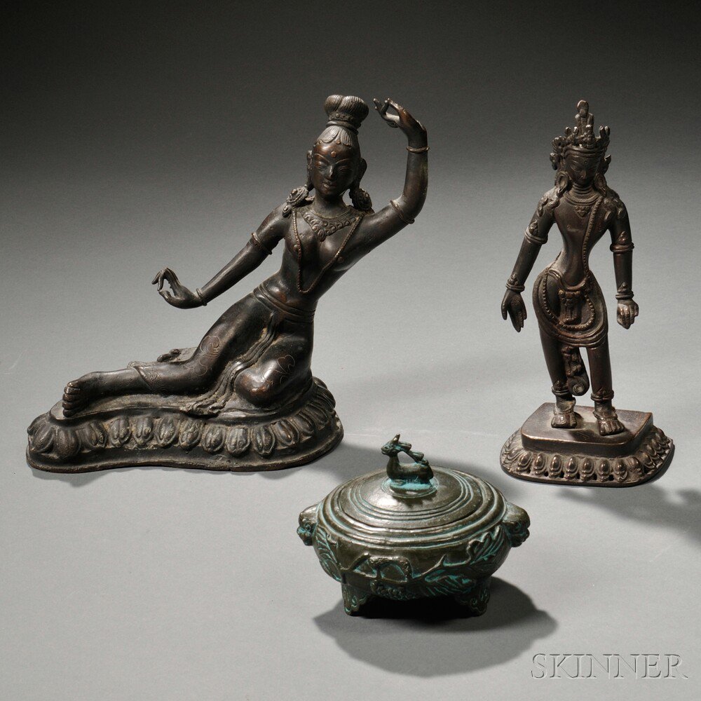 Appraisal: Three Metal Items Asia an Indian figurine of a dancing