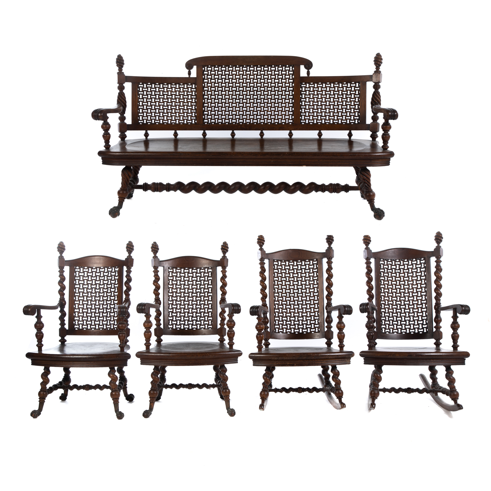 Appraisal: FIVE PIECE JACOBEAN REVIVAL OAK PARLOR SET Circa - including