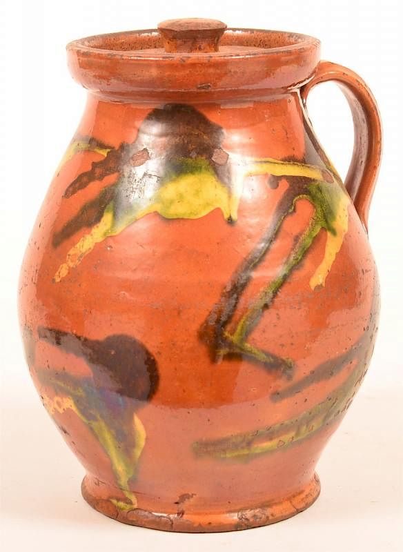 Appraisal: Shenandoah Valley Redware Storage Jar th Century Shenandoah Valley Polychrome