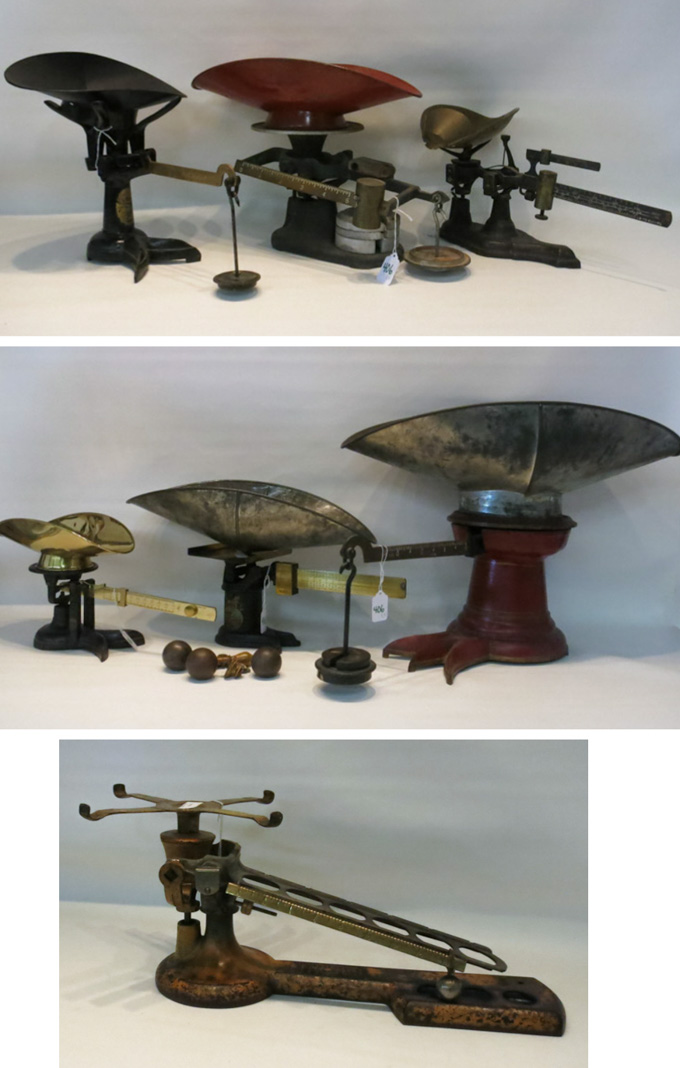 Appraisal: COLLECTION OF SEVEN VINTAGE COUNTER SIZE BEAM SCALES by Howe