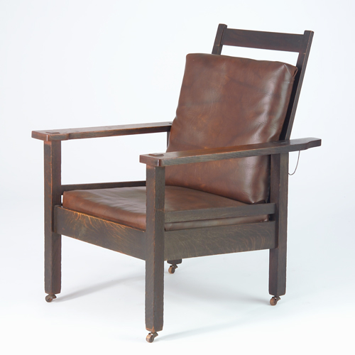 Appraisal: STICKLEY BROTHERS Open-arm Morris Chair with loose cushions covered in