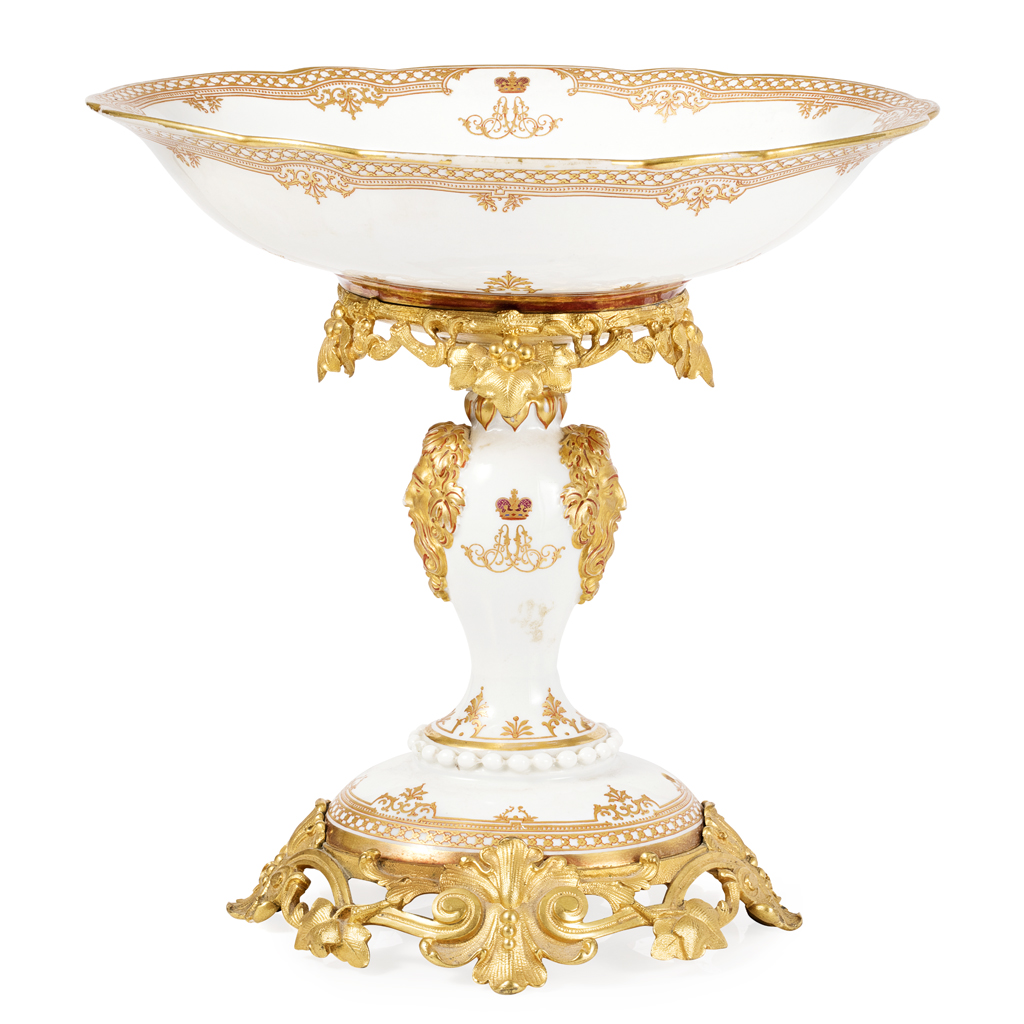 Appraisal: RUSSIAN ORMOLU MOUNTED PORCELAIN TAZZA FROM THE GRAND DUKE ALEXANDROVICH