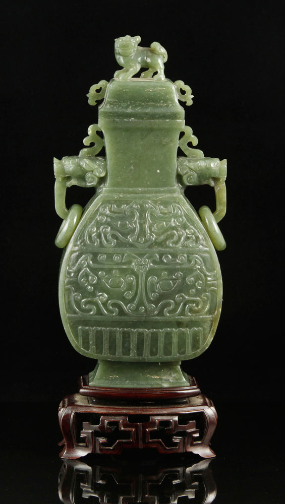 Appraisal: - Chinese Spinach Green Jade Vase Spinach green jade vase