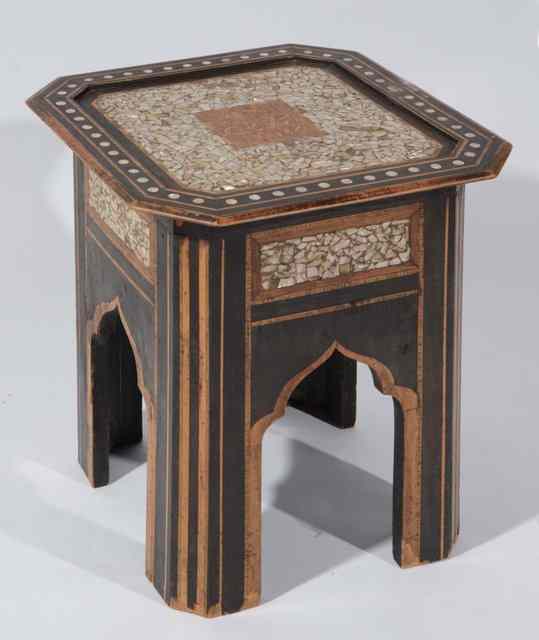 Appraisal: A DAMASCUS INLAID OCCASIONAL TABLE with central panel mother of