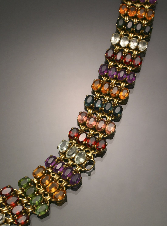 Appraisal: -Karat Yellow-Gold and Semi-Precious Stone Bracelet Set with seventy-five oval