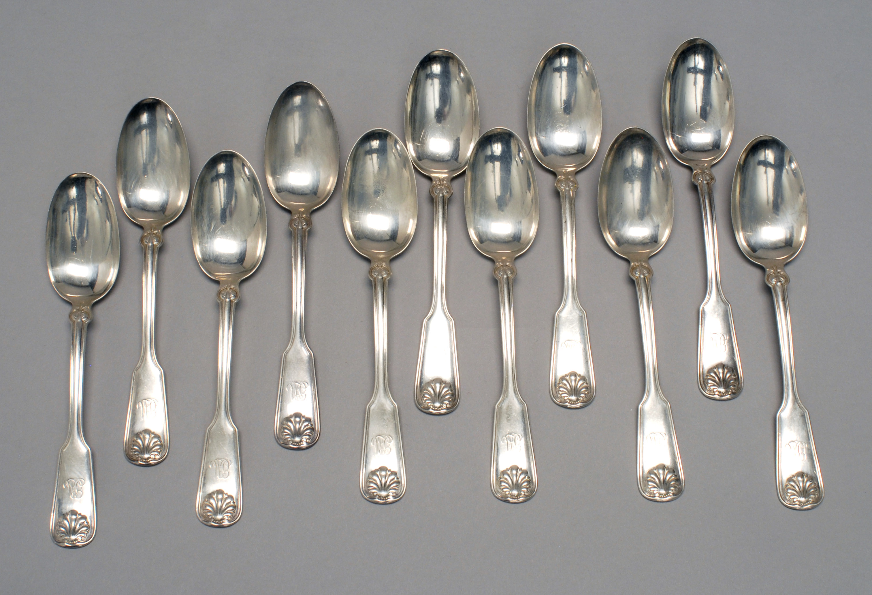 Appraisal: ELEVEN TIFFANY CO STERLING SILVER TEASPOONS in the Shell Thread