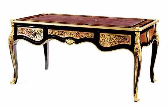 Appraisal: French style boulle-decorated and black lacquer bureau plat rectangular top