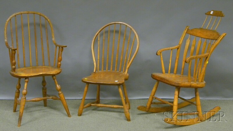 Appraisal: Three Windsor Chairs an armrocker a bow-back side chair and