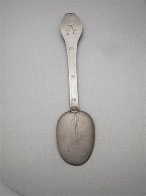 Appraisal: A late th century spoon scratched 'W' over 'TC' amker