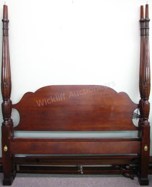 Appraisal: A period-style mahogany queen size four poster bed with carved